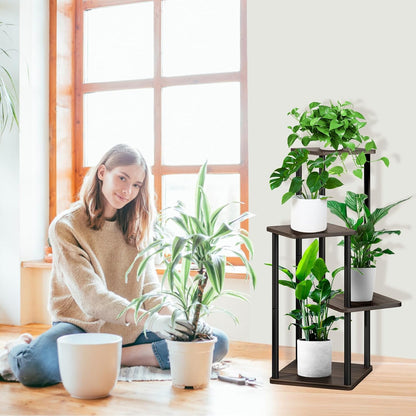 4 Tier Wood Tall Plant Stand Metal Rack Indoor, Multiple Flower Pot Holder Shelves Corner Rack