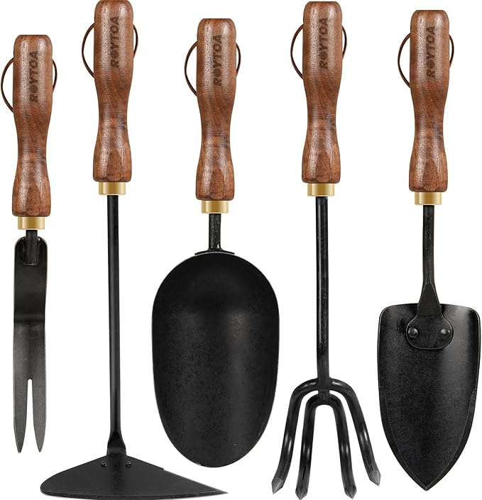 Garden Tool Set, 5PCS Gardening Tools, Stainless Steel Heavy Duty Hand Cultivator, Hoes, Shovel