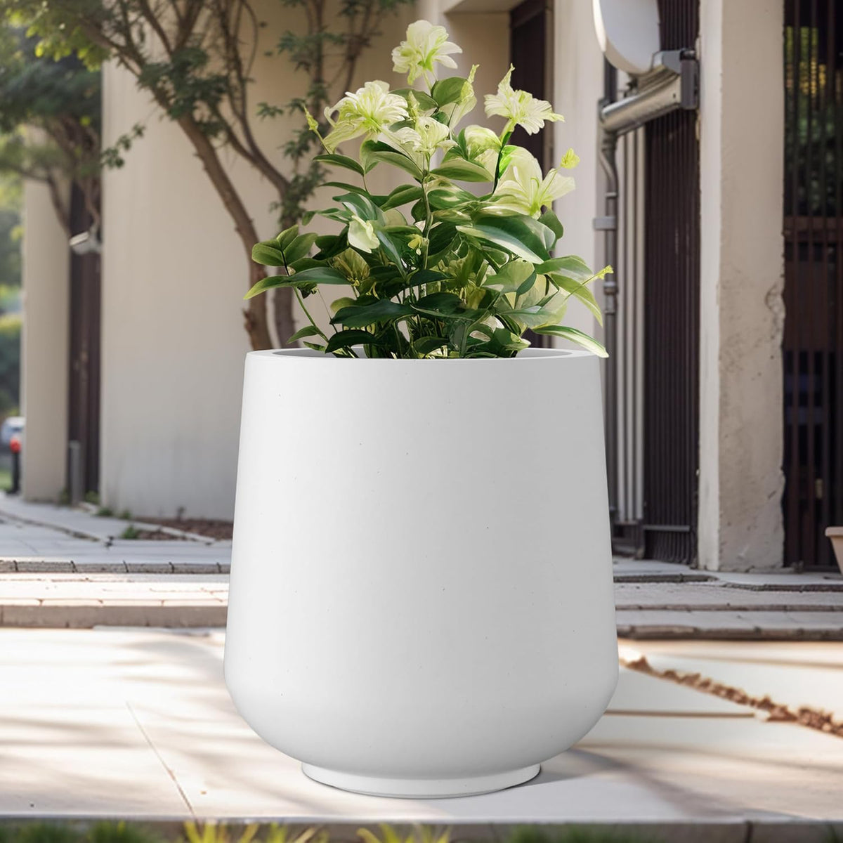 Kante 11.6" Dia Round Concrete Planter, Outdoor Indoor Large Plant Pots Containers with Drainage