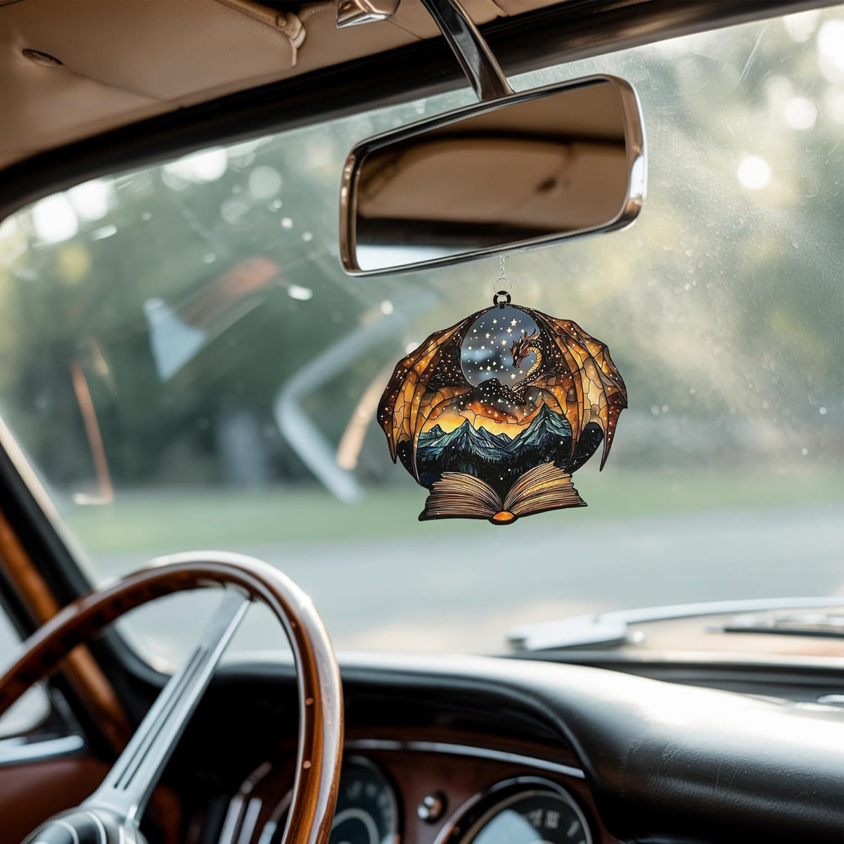 Dragon Wings Book Bookworm Acrylic Suncatcher Stained Glass Effect Window Car Hanging Christmas