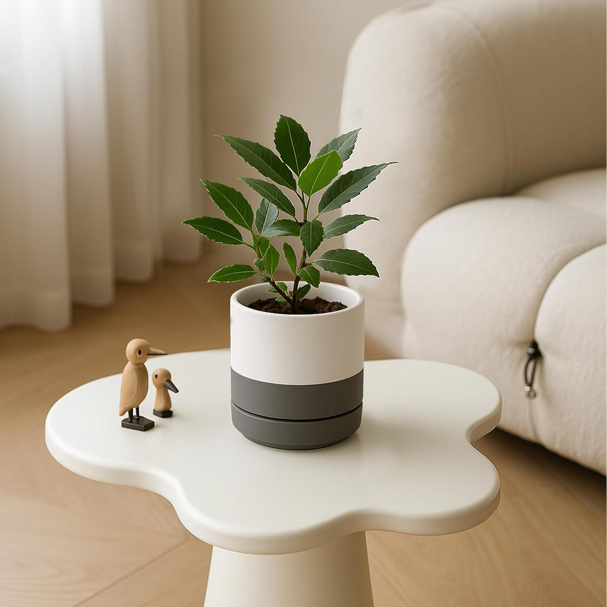 D'vine Dev 4.7 Inch Ceramic Planter Pot with Drainage Hole and Saucer, Indoor Cylinder Round