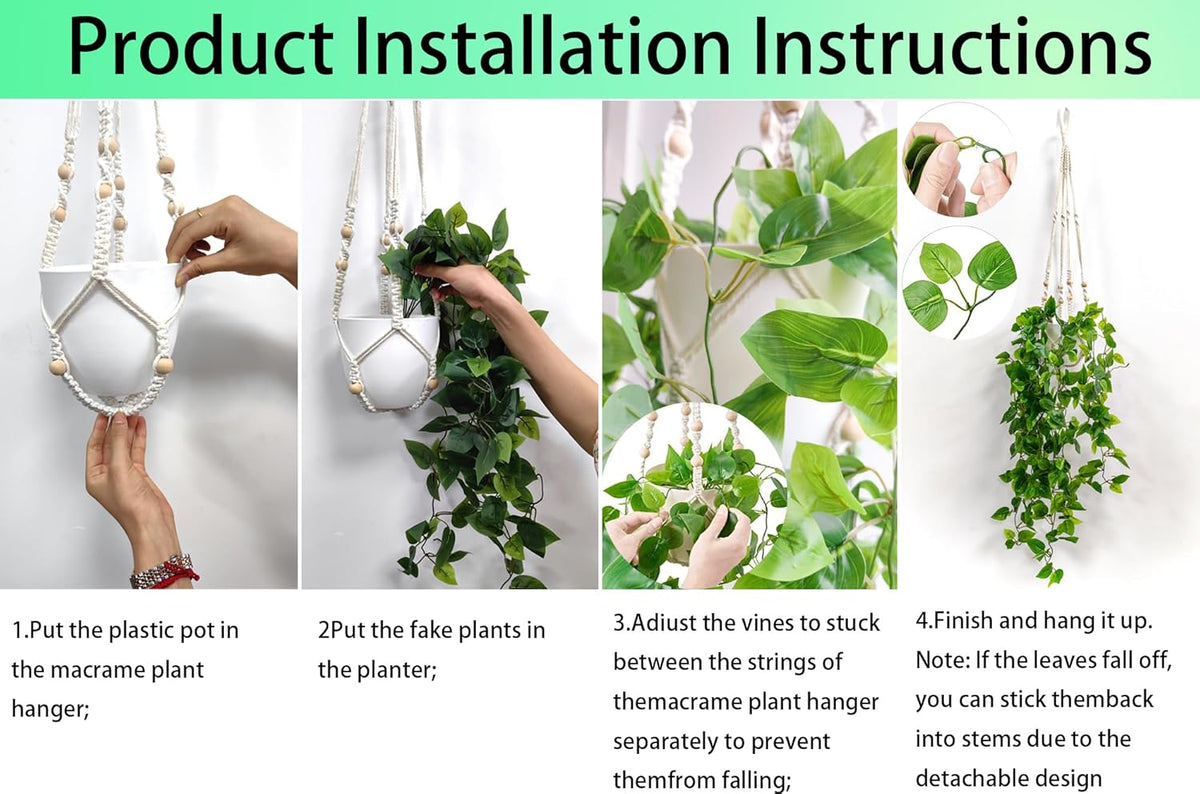 Fake Hanging Plants Artificial Plants for Home Decor Macrame Plant Hanger with Fake Vines Faux