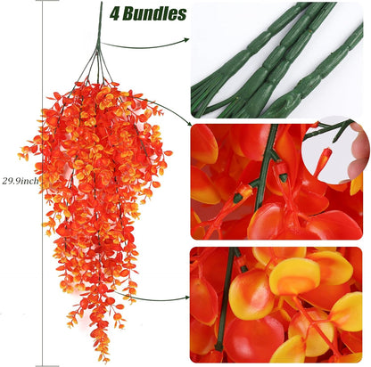RECUTMS Faux Eucalyptus Leaf Artificial Hanging Plants 4 Pack Greenery Fake Plant for Wall House