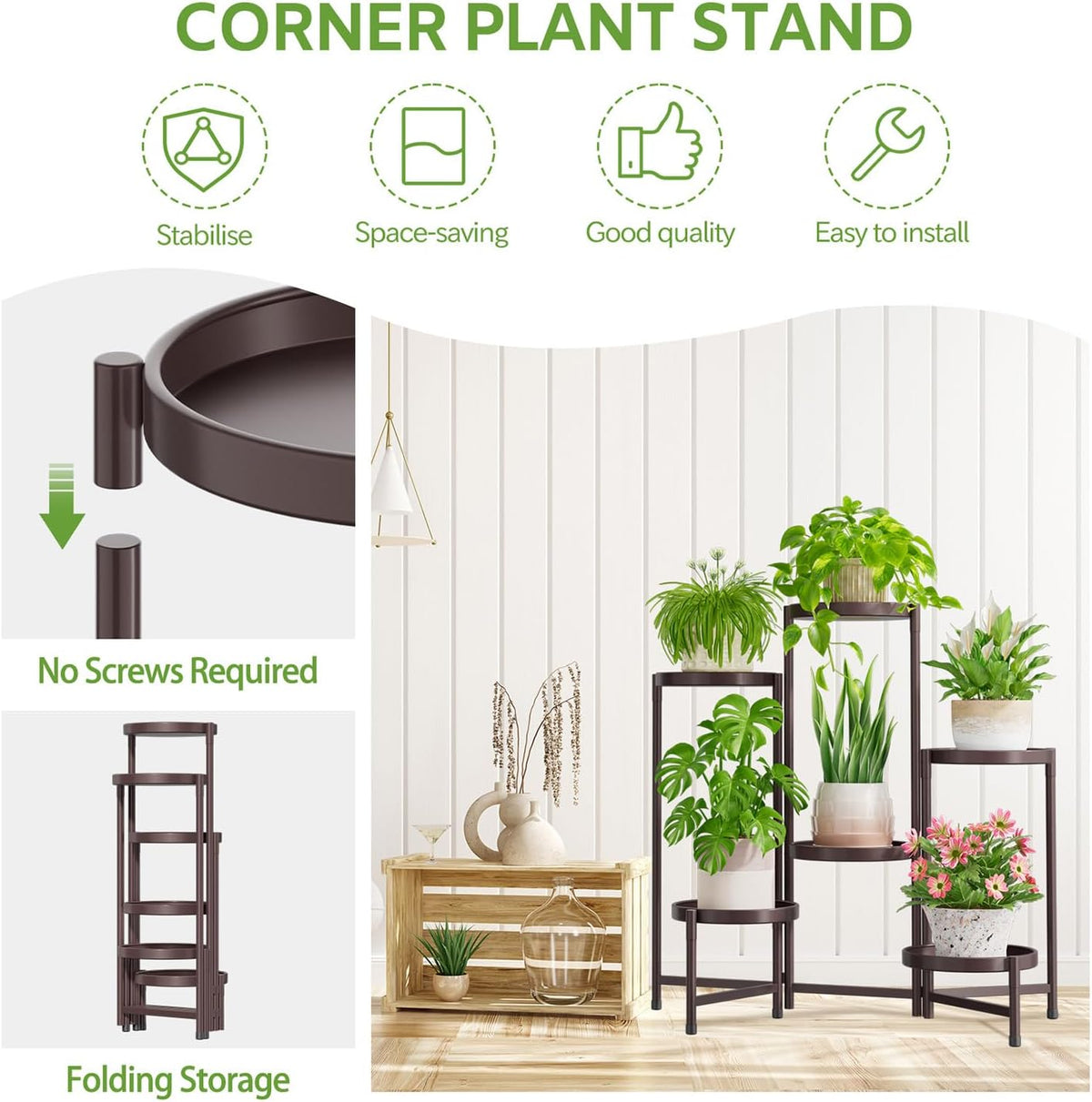 iDavosic.ly 6 Tier Large Plant Stand Indoor, 10 Inch Wide Tall Corner Metal Plant Stands Outdoor
