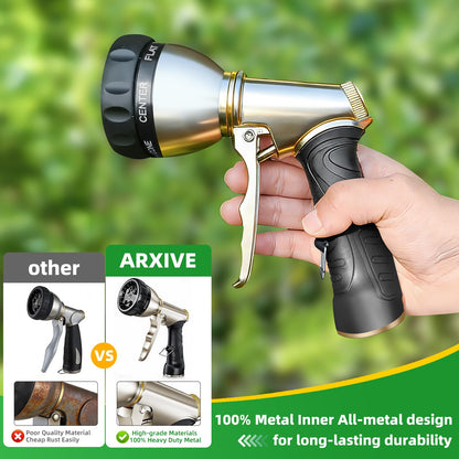 ARXIVE Metal Garden Hose Nozzle, Heavy Duty High Pressure Hand Sprayer