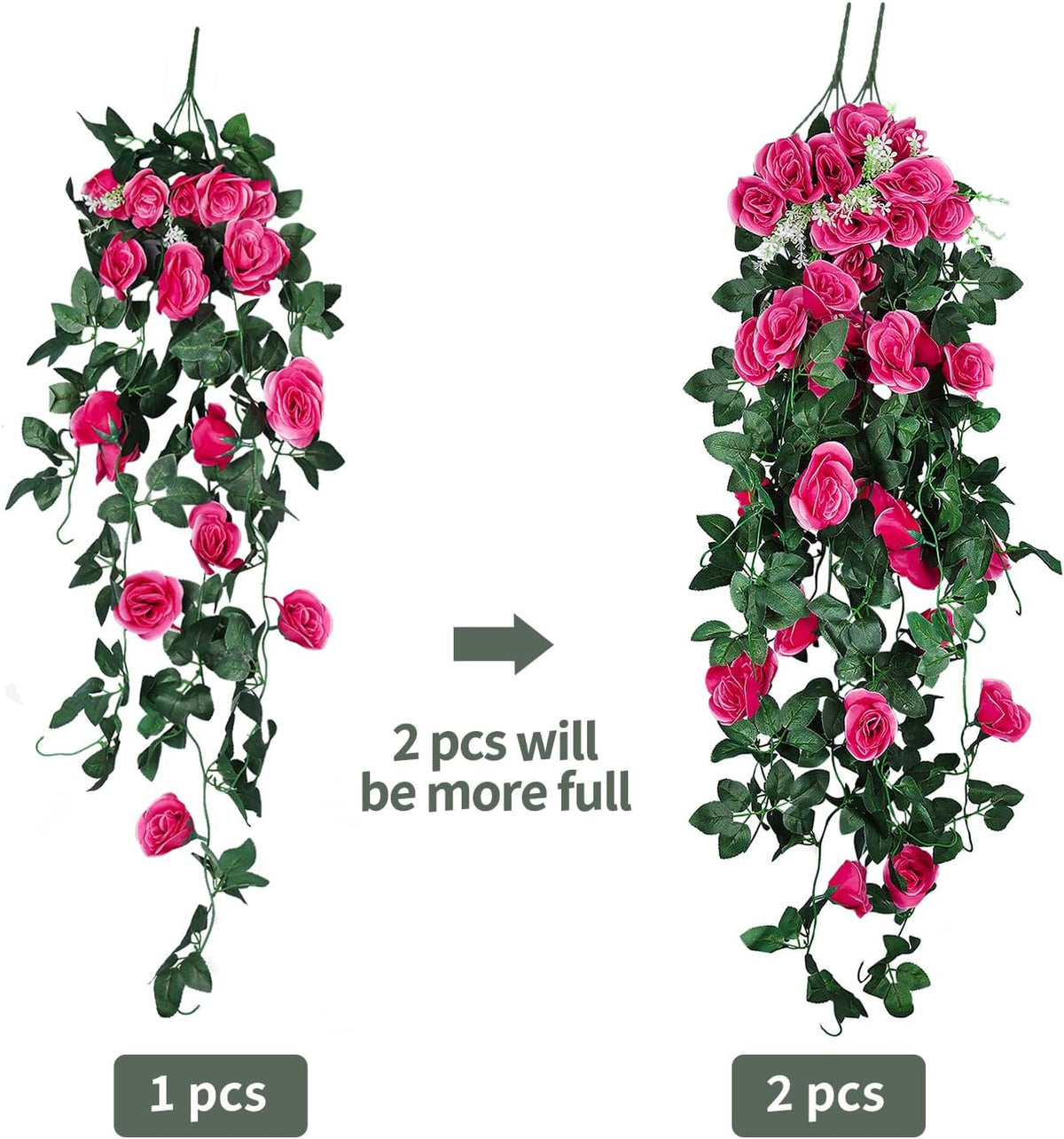 RECUTMS 4 Pack Artificial Plants Fake Hanging Flowers Faux Ivy Vines with LED Fairy Lights Plastic