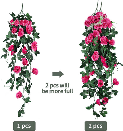 RECUTMS 4 Pack Artificial Plants Fake Hanging Flowers Faux Ivy Vines with LED Fairy Lights Plastic