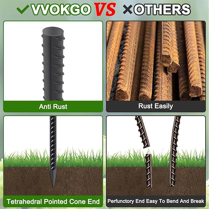 VVOKGO Rebar Stakes 15 Inches Ground Concrete Form Stakes (16pcs), 3/8" Diameter Straight Metal
