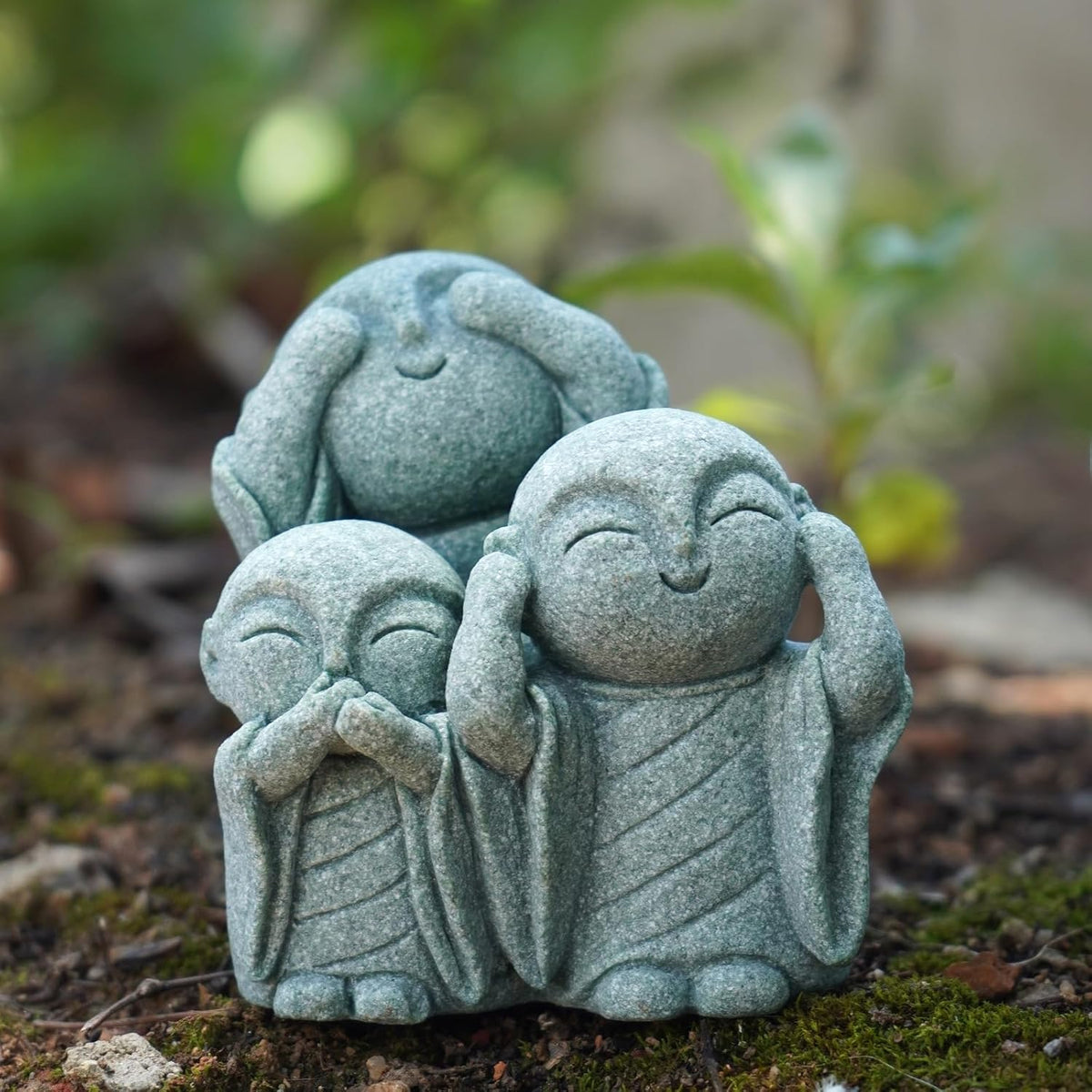 OwMell 3 Japanese Jizo Statue Stone Japanese Buddha Jizo Monk Statue Figurine Memorial Statue