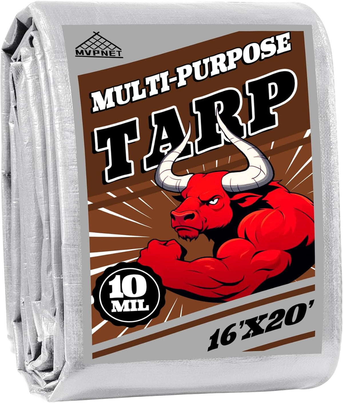 Tarp 16x20 ft Heavy Duty 10mil Silver/Brown 100% Waterproof High Durability Multipurpose Outdoor