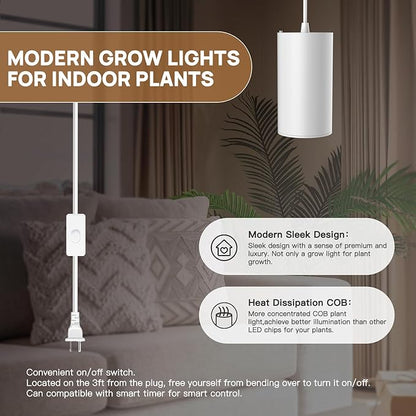 STERREN LED Grow Light, White Plug in Hanging Lights for Indoor Plants, Full Spectrum Grow Lights
