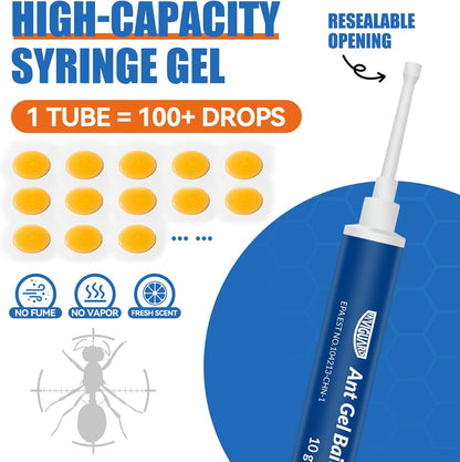 Ant Gel Bait, 3Tubes x 10-Grams, Indoor and Outdoor Use, Killer Gel for Control of Most Major Ant