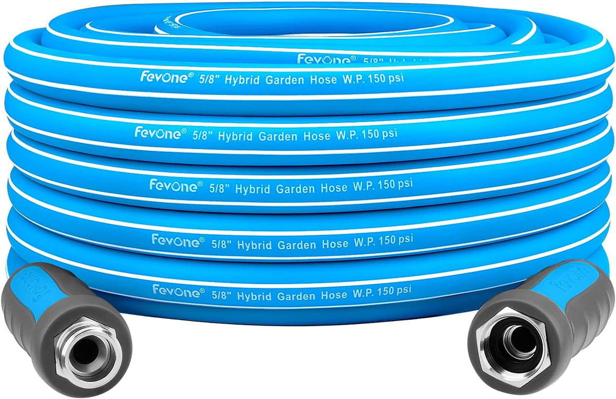 Fevone 55 ft x 5/8" Heavy Duty Garden Hose, Drinking Water Safe, Flexible & Kink-Free Hybrid