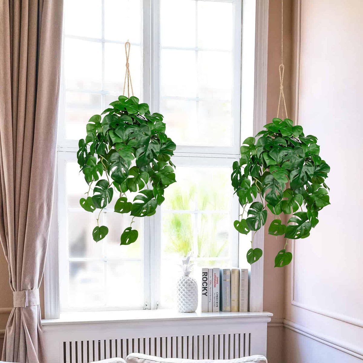 Large Fake Hanging Plants in Pot for Indoor & Outdoor, Long Artificial Hanging Monstera Plants
