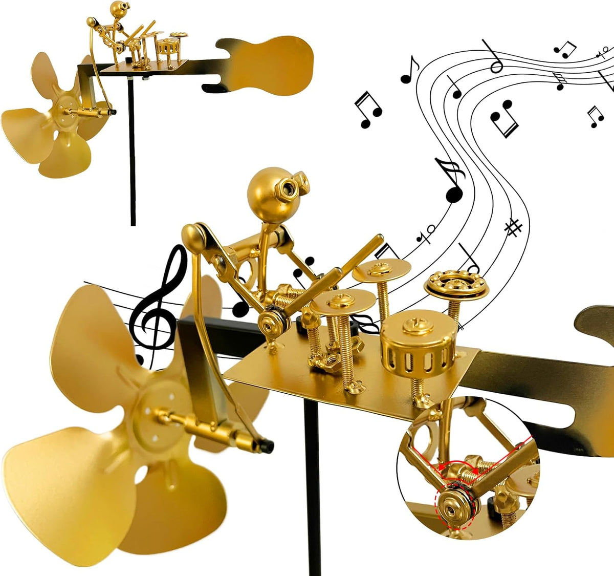 Handmade Metal Drummer Windmill, Rock Art Sculptures, Wind-Powered Kinetic Figurines, Wind Spinners