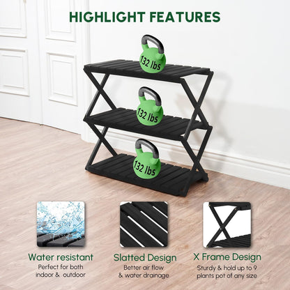BEEFURNI Acacia Stand Indoor, Wooden Outdoor Plant Stand, Foldable Corner, 3 Tier Plant Stand, Easy