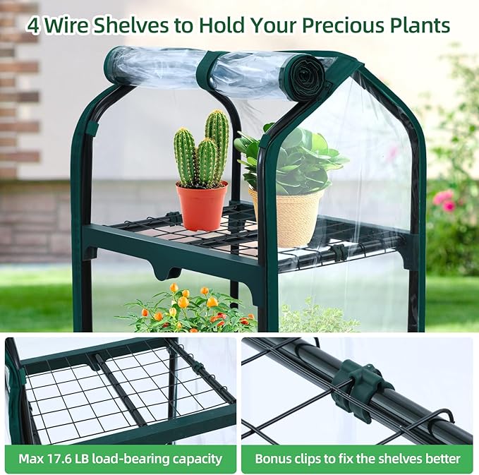 Ohuhu Mini Greenhouse for Indoor Outdoor, Small Plastic Plant Green House with Locking Wheels