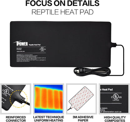 iPower 8 by 18-Inch 24W Reptile Heat Mat, Under Tank Warmer Terrarium Heat Pad for Turtles Lizards