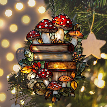 Forest Stack of Books Acrylic Suncatcher Stained Glass Effect Window Car Hanging Christmas Ornament