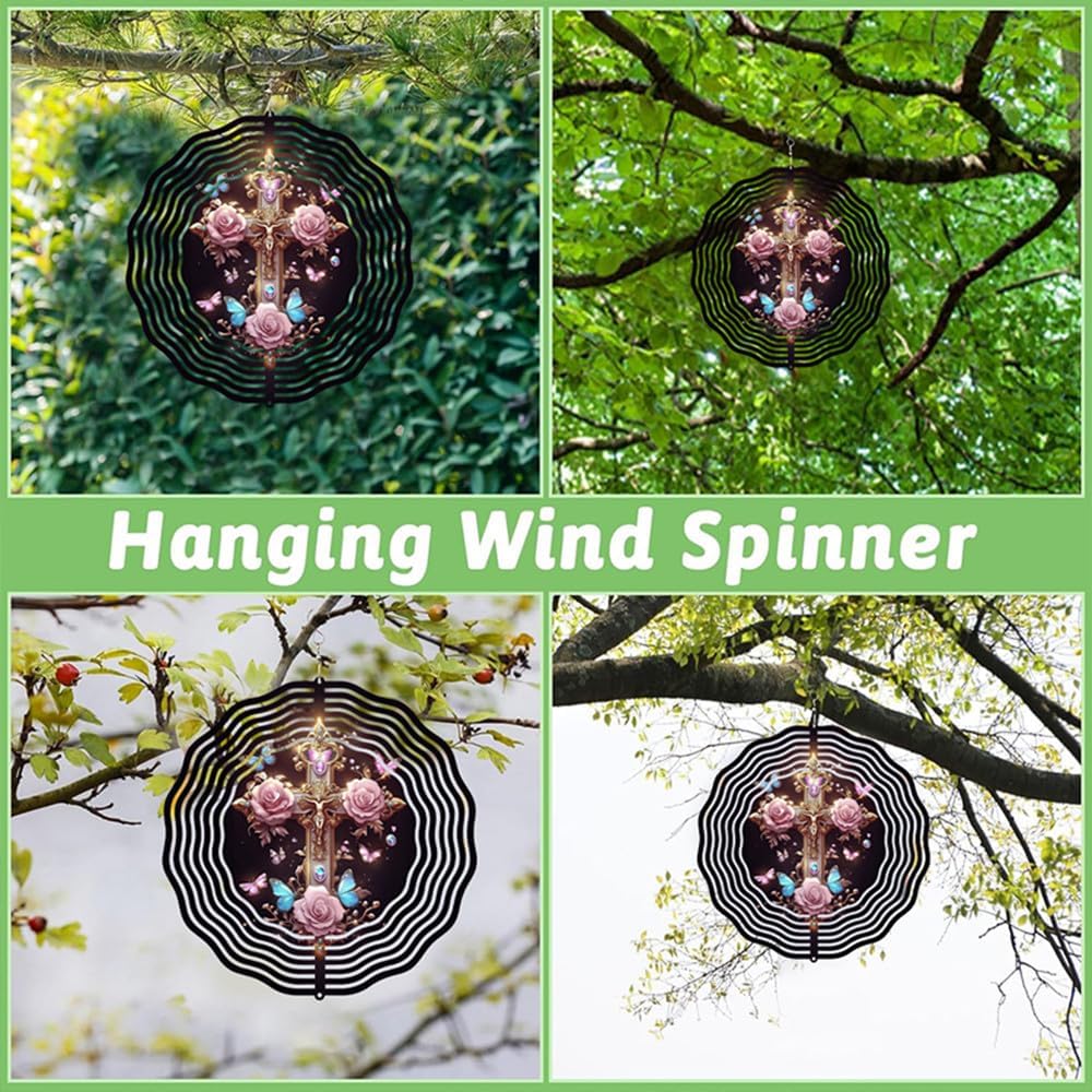 Jesus Cross Wind Spinner, Metal Wind Spinners Outdoor/Indoor, Cross Hanging Garden Decor for