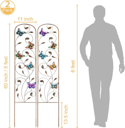 LEWIS&WAYNE 2 Pack Metal Garden Trellis with Colorful Butterfly 60 Inch High Outdoor Decoration