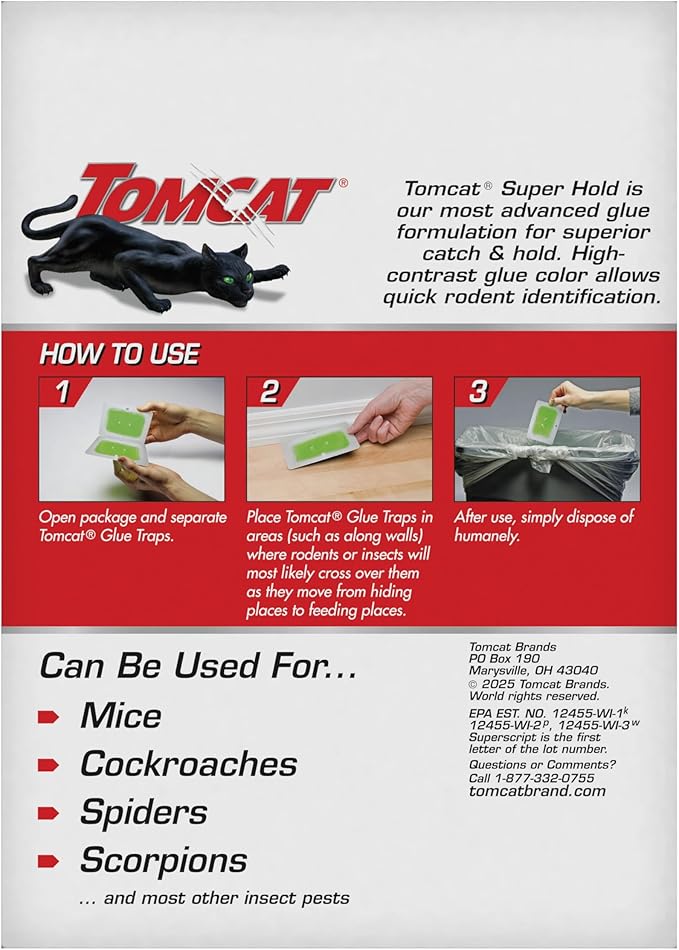 Tomcat Super Hold Glue Traps Mouse Size for Mice, Cockroaches, Spiders, and Scorpions