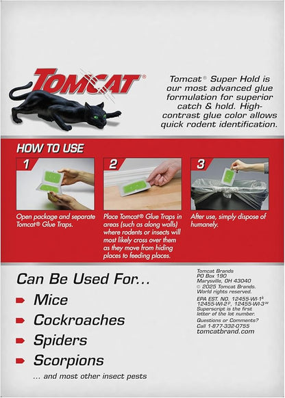 Tomcat Super Hold Glue Traps Mouse Size for Mice, Cockroaches, Spiders, and Scorpions