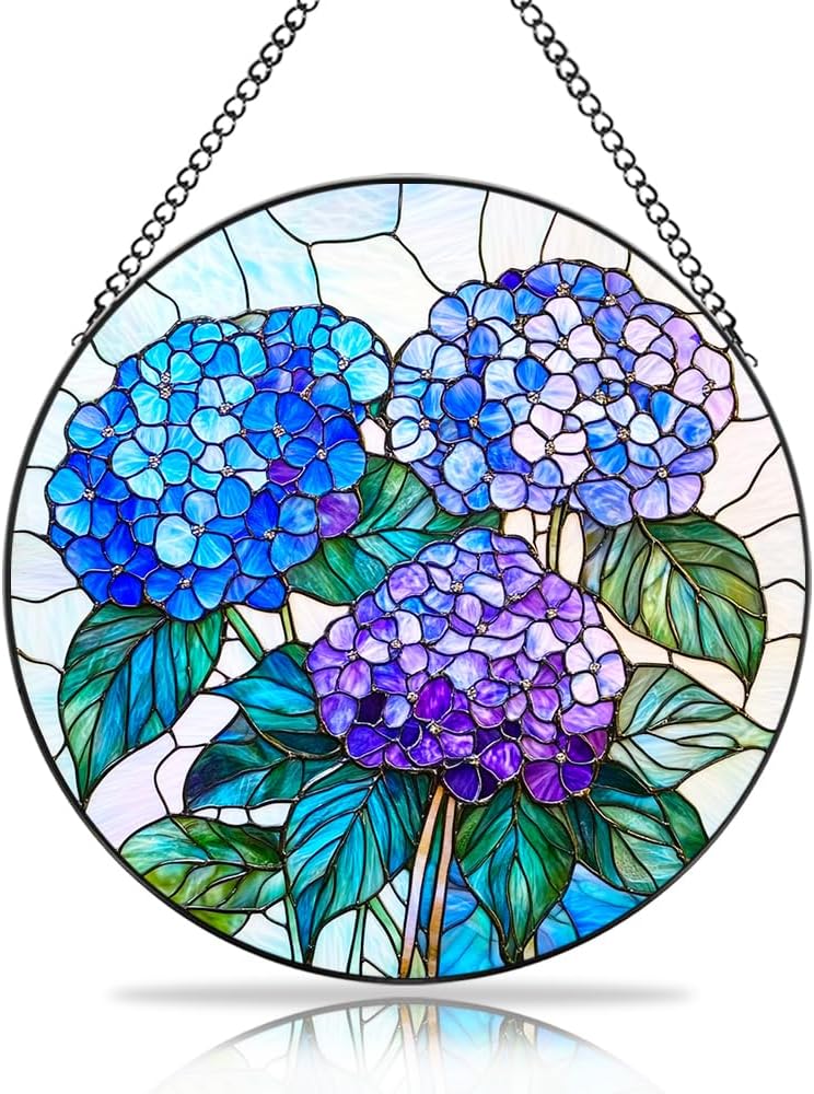 Handmade Hydrangea Flower Stained Glass Suncatcher - Vibrant Window Décor for