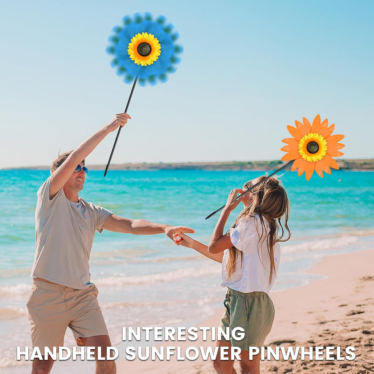 6PCS Sunflower Wind Spinners with Stakes 14" W x 29" H Wind Spinners Lawn Pinwheel Sunflower