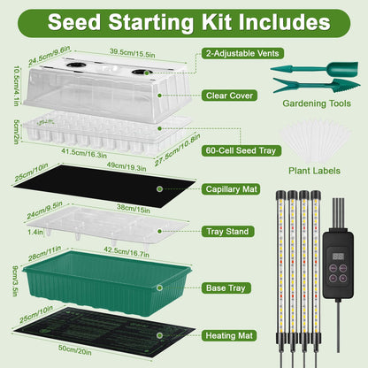 120-Cell Self-Watering Seed Starter Tray with Grow Light, Indoor Seed Starting Kit Trays with Heat