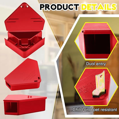 Qualirey 12 Pcs Mice Station with Key Triangle Bait Station Reusable Rodent Trap Bait Box, Keeps