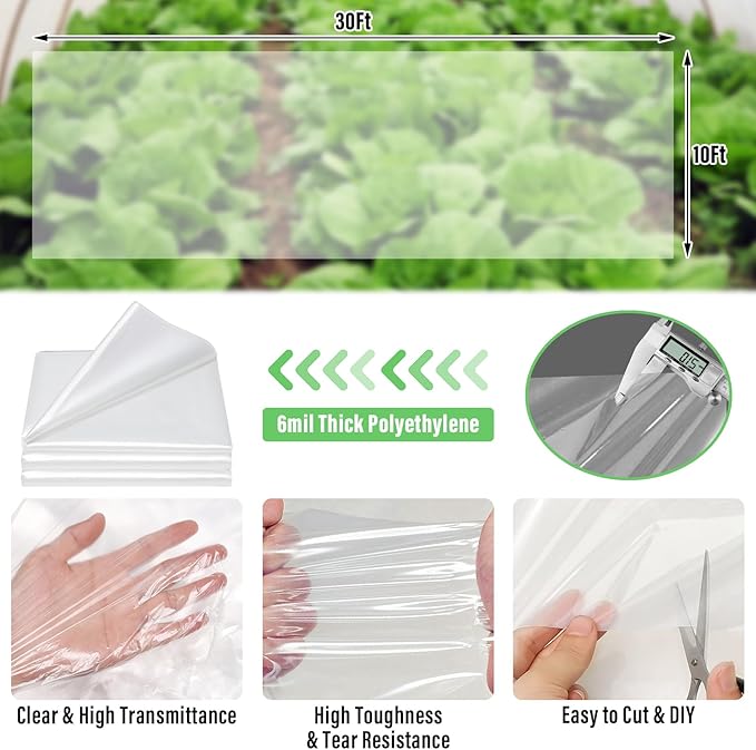 Legigo 10 X 30 Ft Clear Plastic Plant Covers Freeze Protection- 6 Mil Winter Greenhouse Plastic