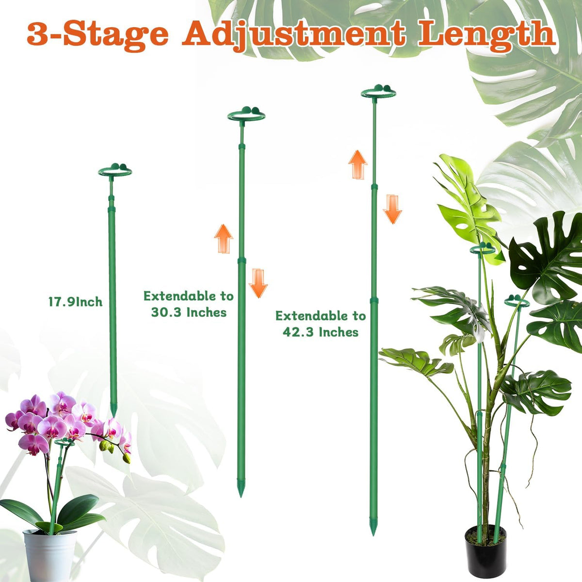 Extendable Plant Stakes,Adjustable Length from 17.9IN to 42.3IN Monstera Support Stakes with