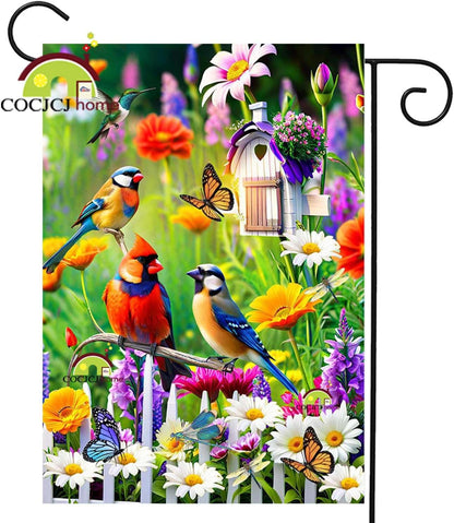 Spring Summer Humming bird garden Flag Birds Floral Garden Flags 12x18 Double Sided, small Yard