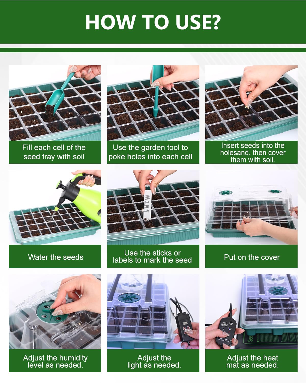 joyhalo 40 Cell Seed Starter Kit with Grow Light and Heating Mat