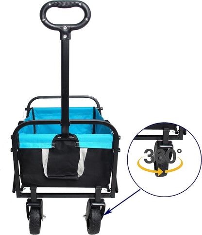 Folding cart That Does not Need to be Assembled Station Wagon, Grocery cart (Black+Blue Mini cart)