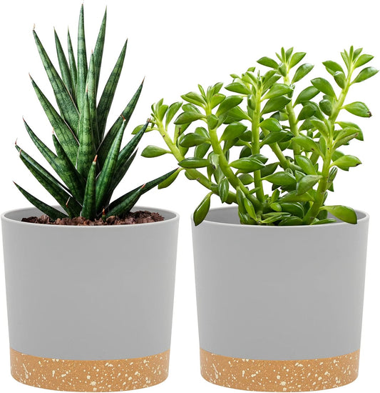 QCQHDU 5 inch Plant Pot, 2 Pack Planters for Indoor Plants with Drainage Holes & Saucer, Outdoor