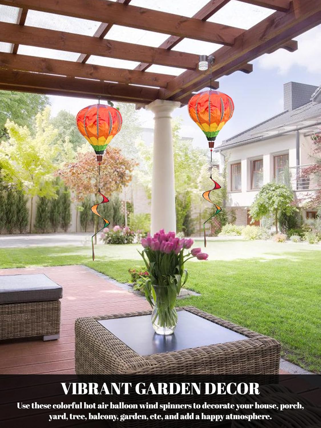 2PCS Giant Rainbow Hot Air Balloon Wind Spinners 14" W x 59" H Large Multicolor Whirligig Wind