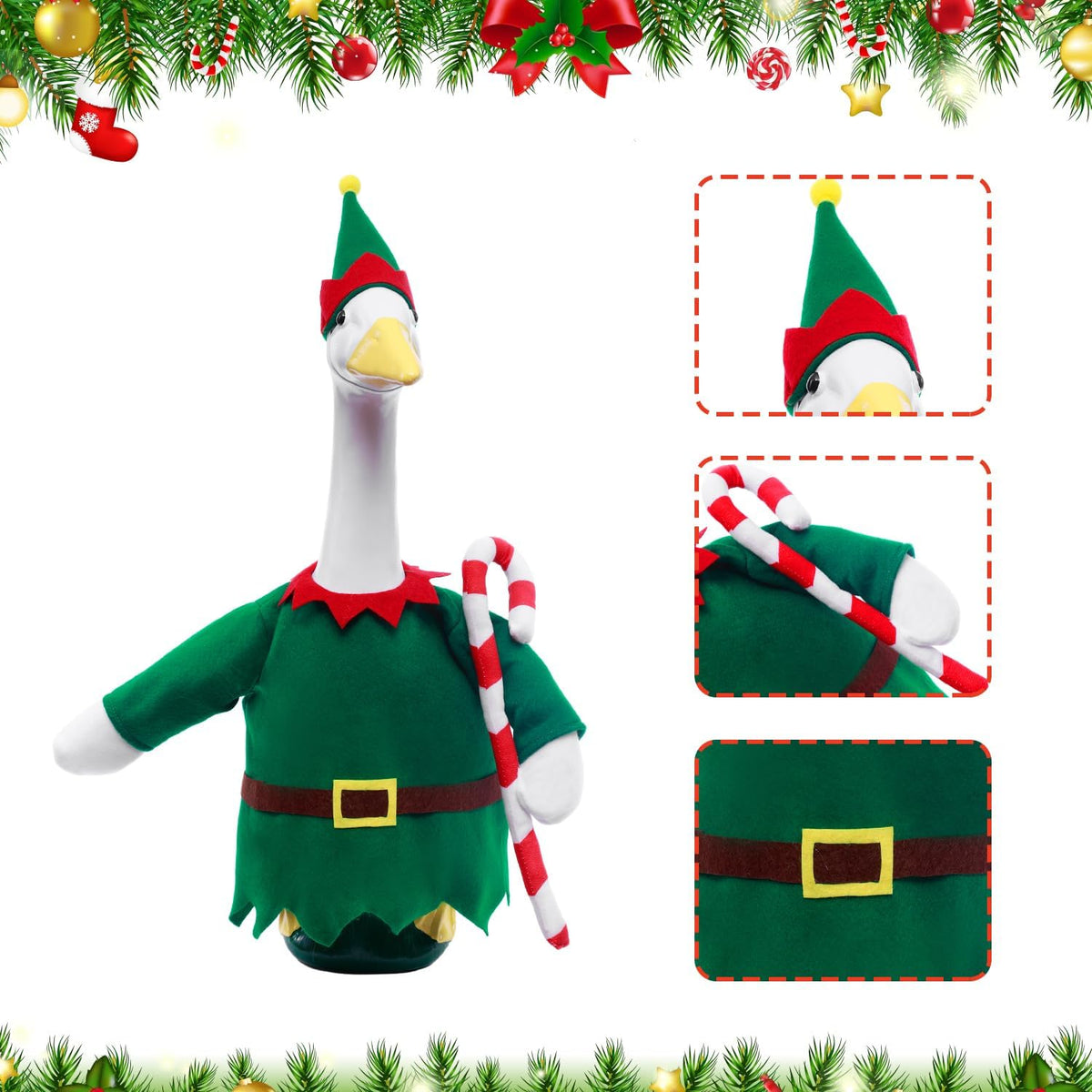 Christmas Toy Soldier Style Porch Goose Outfits,2 Pcs/Set Goose Clothes with Pointed Hat and Candy