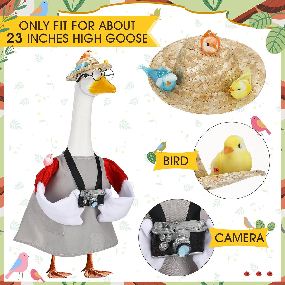 Geyoga Goose Outfit for 23 Inch Cement Plastic Porch Bird Watching Theme Goose Clothe Gift for Bird