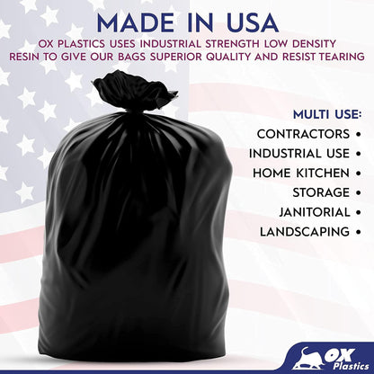 55 Gallon Trash Bags Heavy Duty – Large Black Contractor Bags 36x52" – Industrial, Yard Waste, Lawn