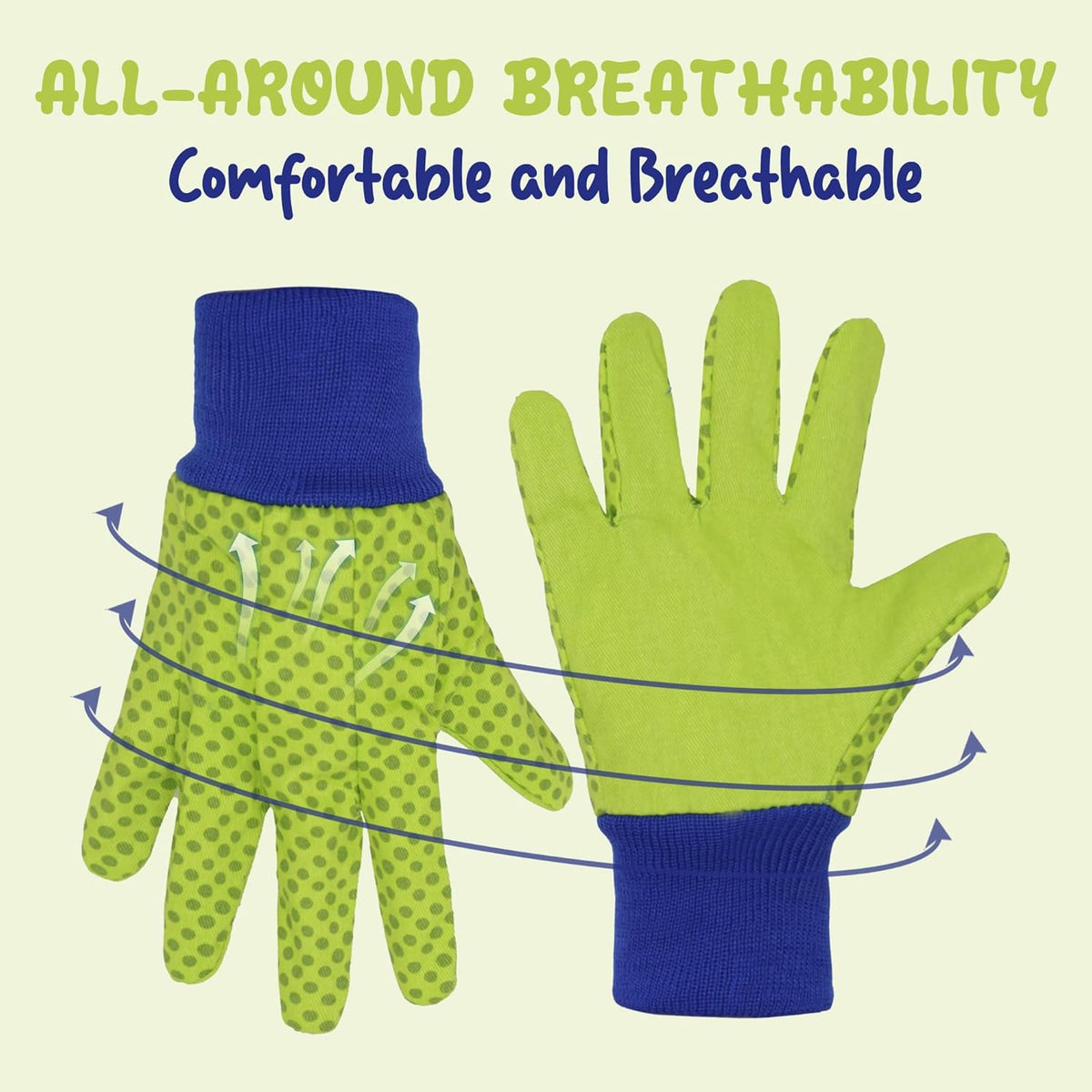 HANDLANDY 4 Pairs Kids Gardening Gloves, Girls Boys Children Garden Work Play Gloves (Green Dot