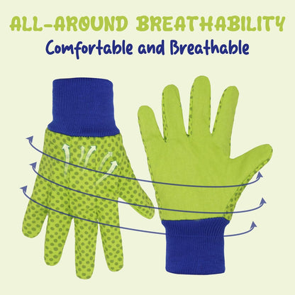 HANDLANDY 4 Pairs Kids Gardening Gloves, Girls Boys Children Garden Work Play Gloves (Green Dot