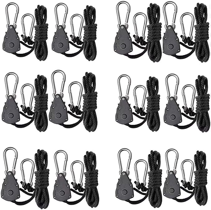 6 Pair of 1/8 inch Adjustable Rope Hanger Heavy Duty for Grow Light Rope Hangers Loose-Proof Design