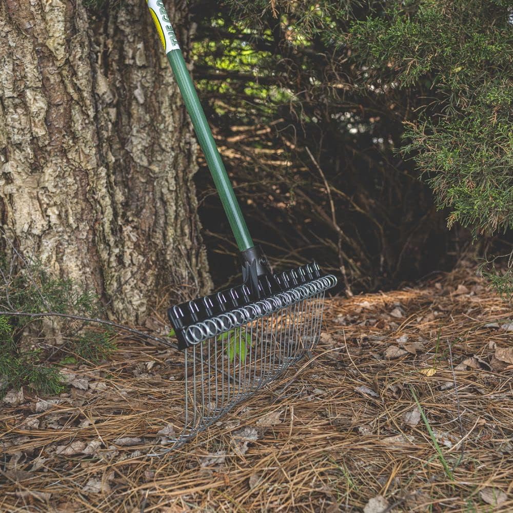 THE GROUNDSKEEPER II Rake 55-inch Lightweight Fiberglass Handle, 21-inch Head, Durable Steel Tines