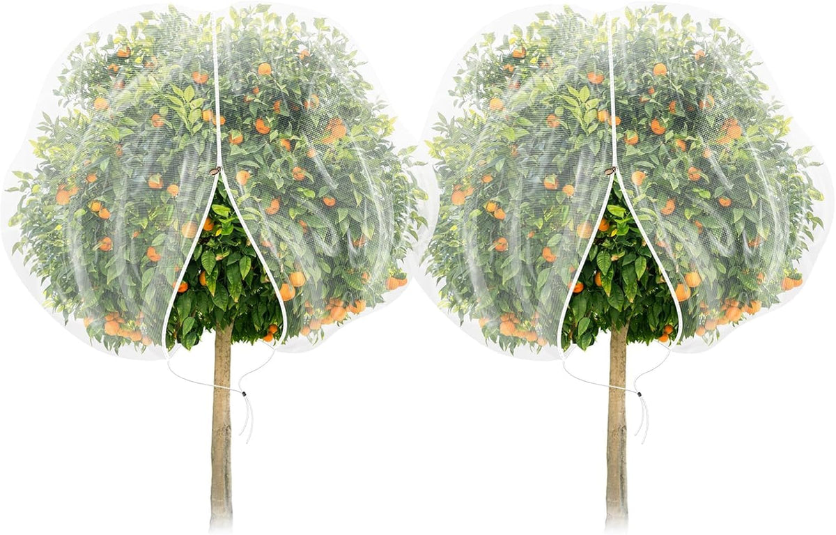TWOWYHI 2Pack Garden Netting 8.2X8.2 Feet Large Fruit Tree Netting with Zipper and Drawstring