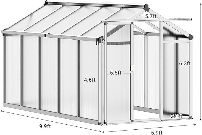 6x10 FT Greenhouse, Easy Assembly Aluminum Polycarbonate Greenhouses for Outdoors with Roof Vent