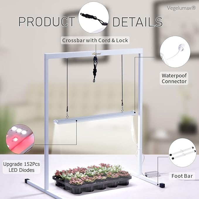 50Watt 2 Feet LED Grow Light Lamp Stand Rack with White Light Full Spectrum CRI90+ for