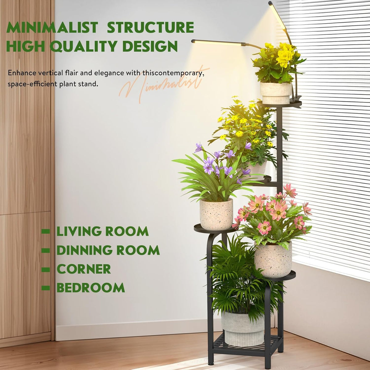 TOSKING 48" Tall Plant Stand with Grow Lights - 5-Tier Corner Plant Shelf with LED Full Spectrum
