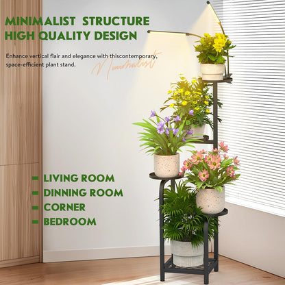 TOSKING 48" Tall Plant Stand with Grow Lights - 5-Tier Corner Plant Shelf with LED Full Spectrum